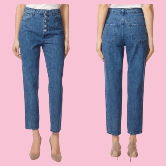 J Brand High Rise Button Fly Cropped Ankle Mom Jeans - Picture 1 of 8